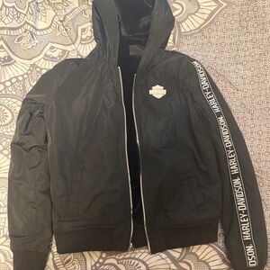 Harley-Davidson Black Hooded Bomber Jacket with Logo Sleeve Tape